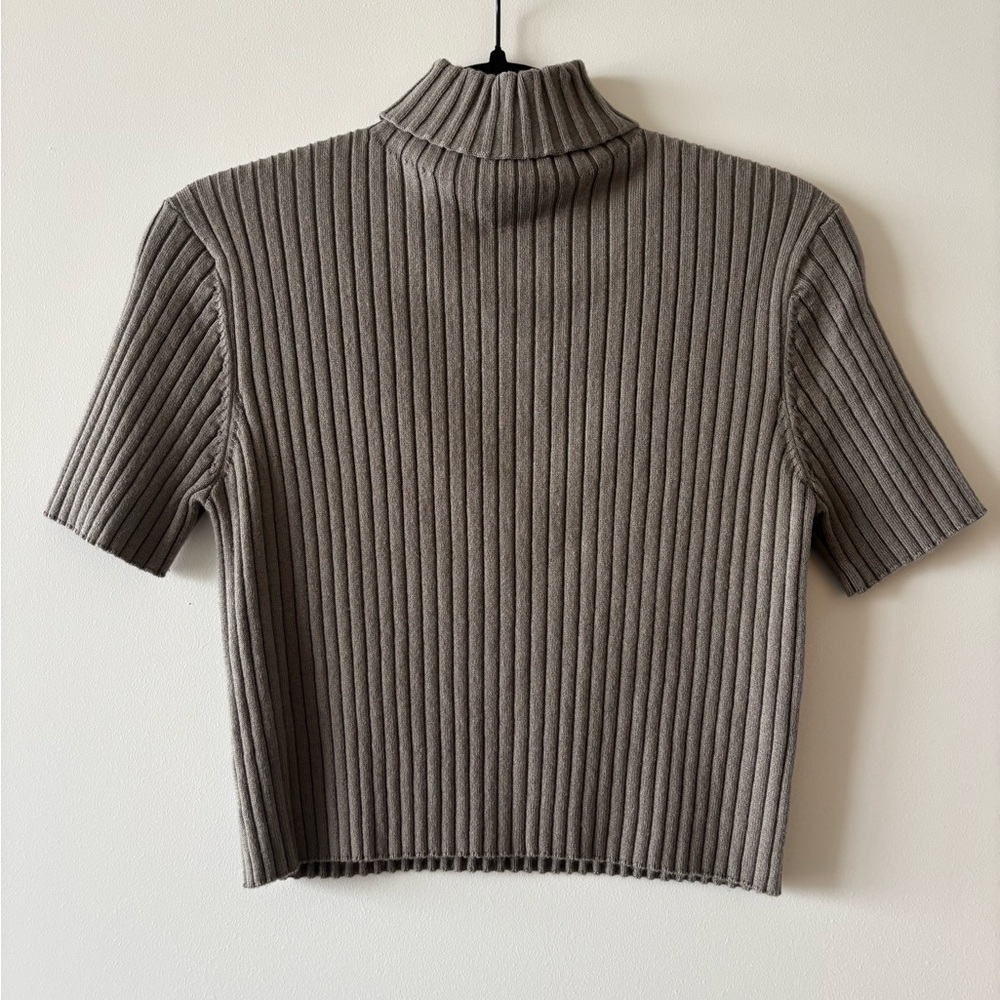 Ribbed Mock Neck Short Sleeve Sweater